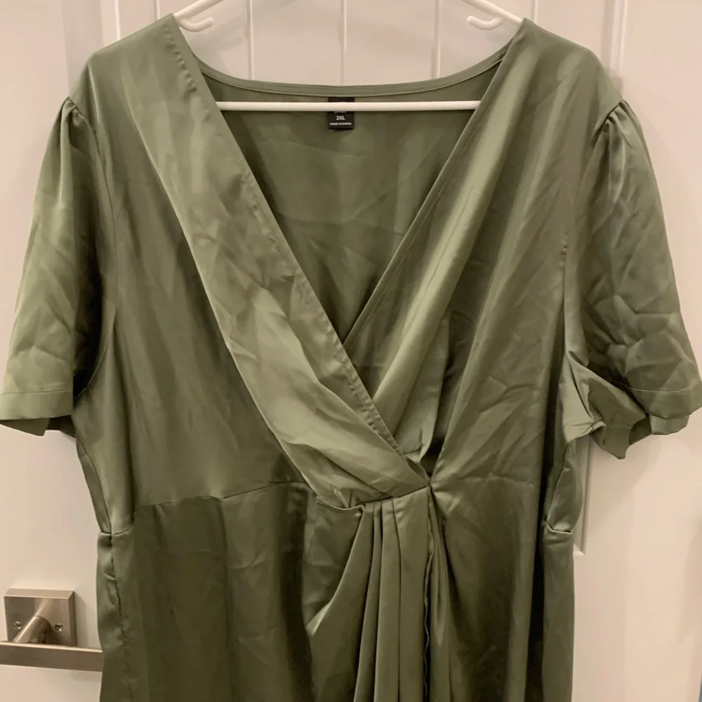 Elegant Olive Green Wrap Dress - Picture 2 of 5